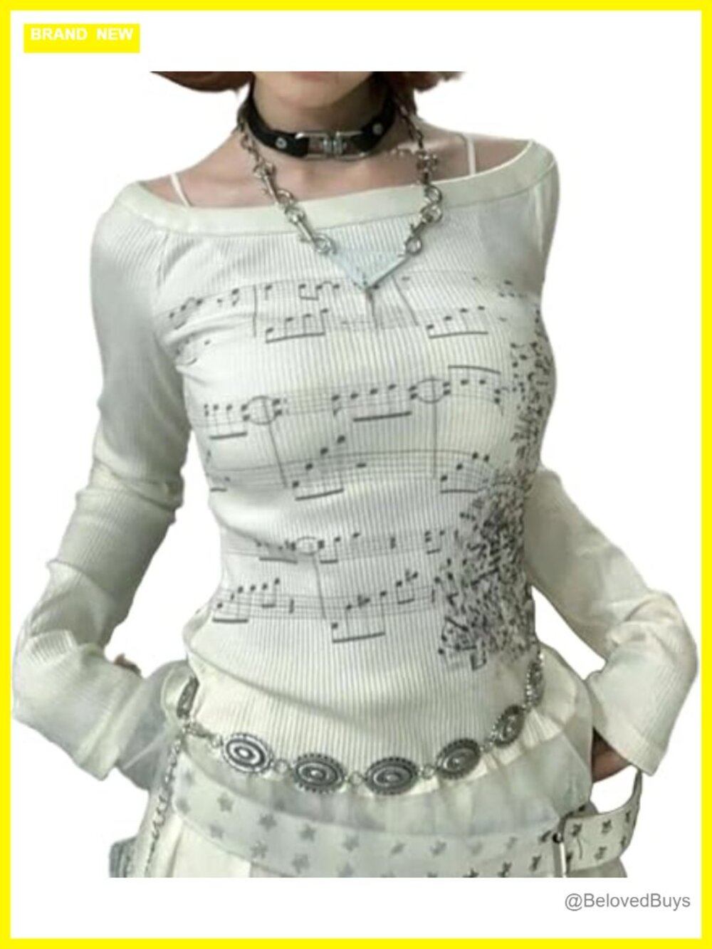 Y2K Emo Grunge Goth Off Shoulder Long Sleeve Graphic T-Shirt Alt Top